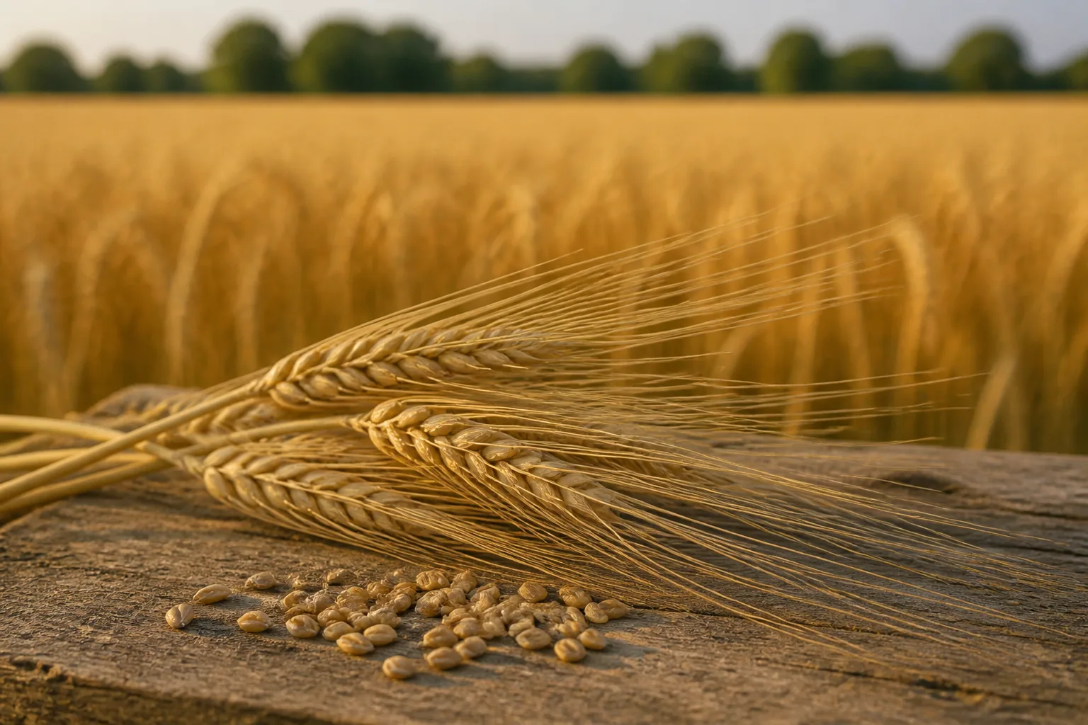 Barley kernels and mature awned seed heads