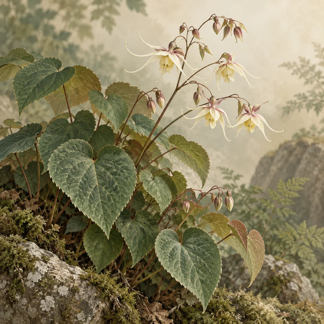 Small heart-shaped green leaves on a delicate vine
