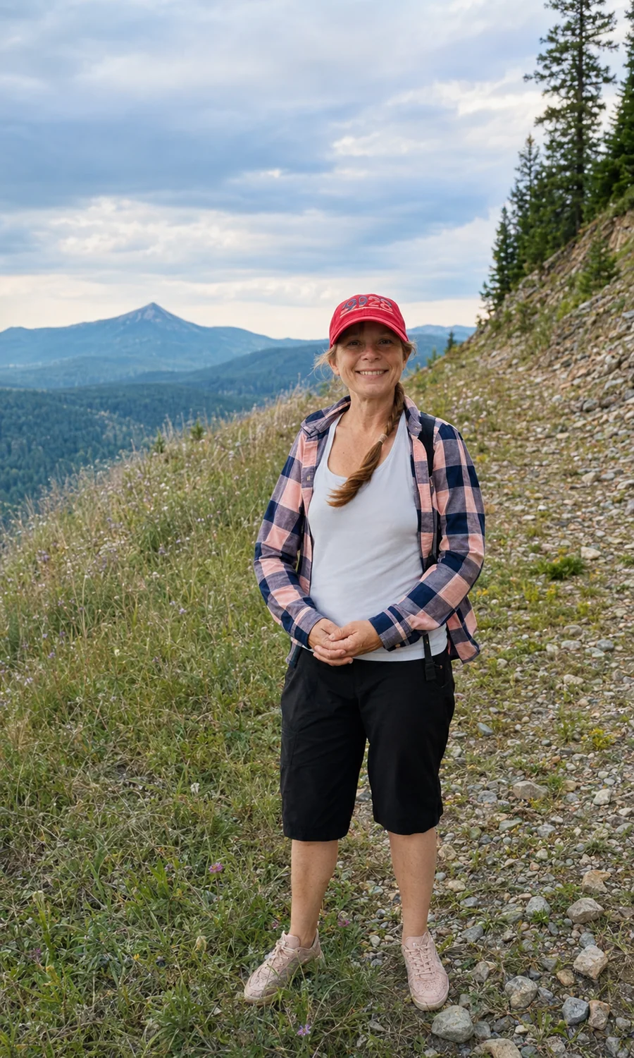 Pernilla standing on a mountain trail