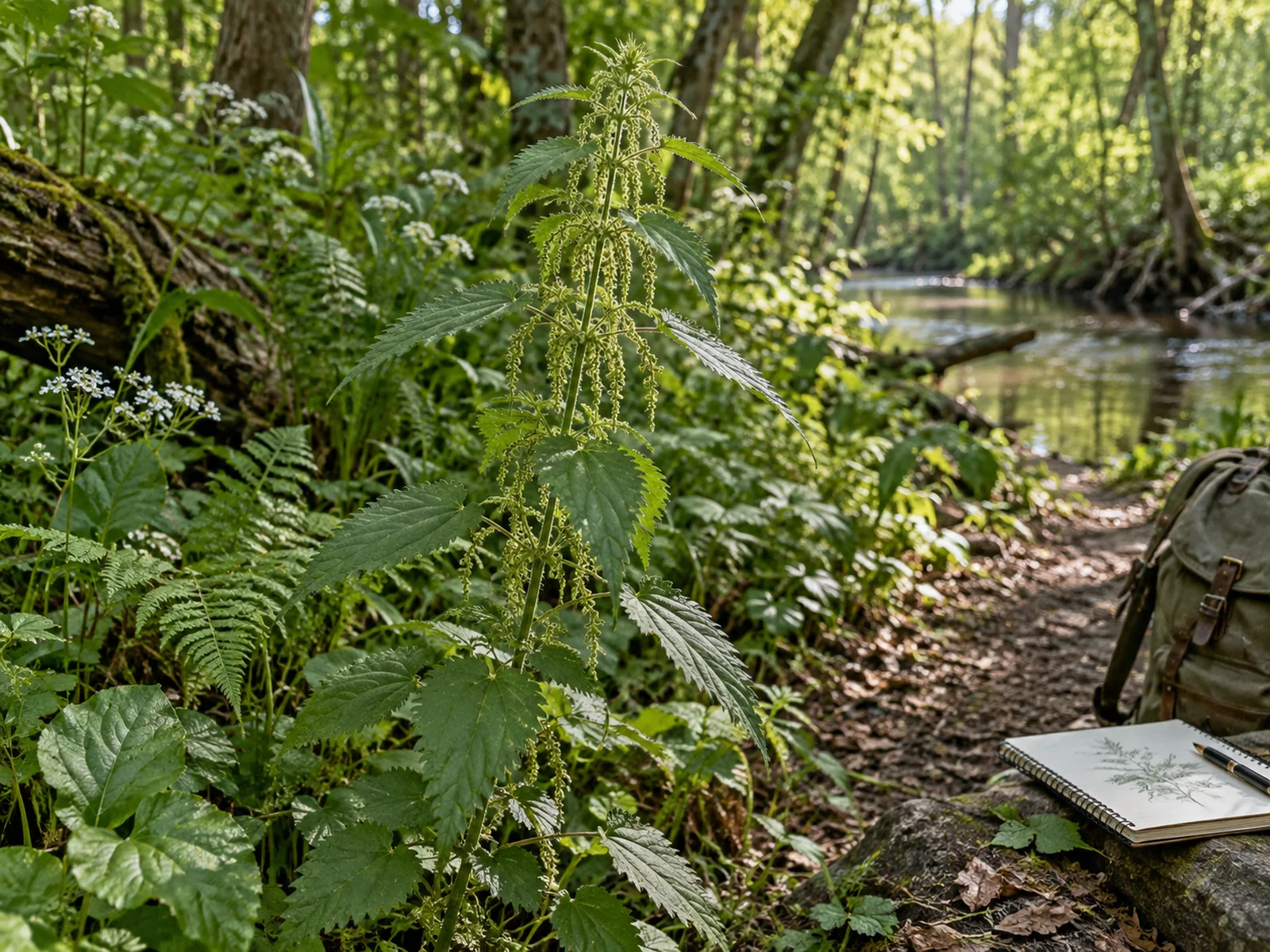 Wood nettle (Laportea canadensis) growing in a shaded woodland floodplain